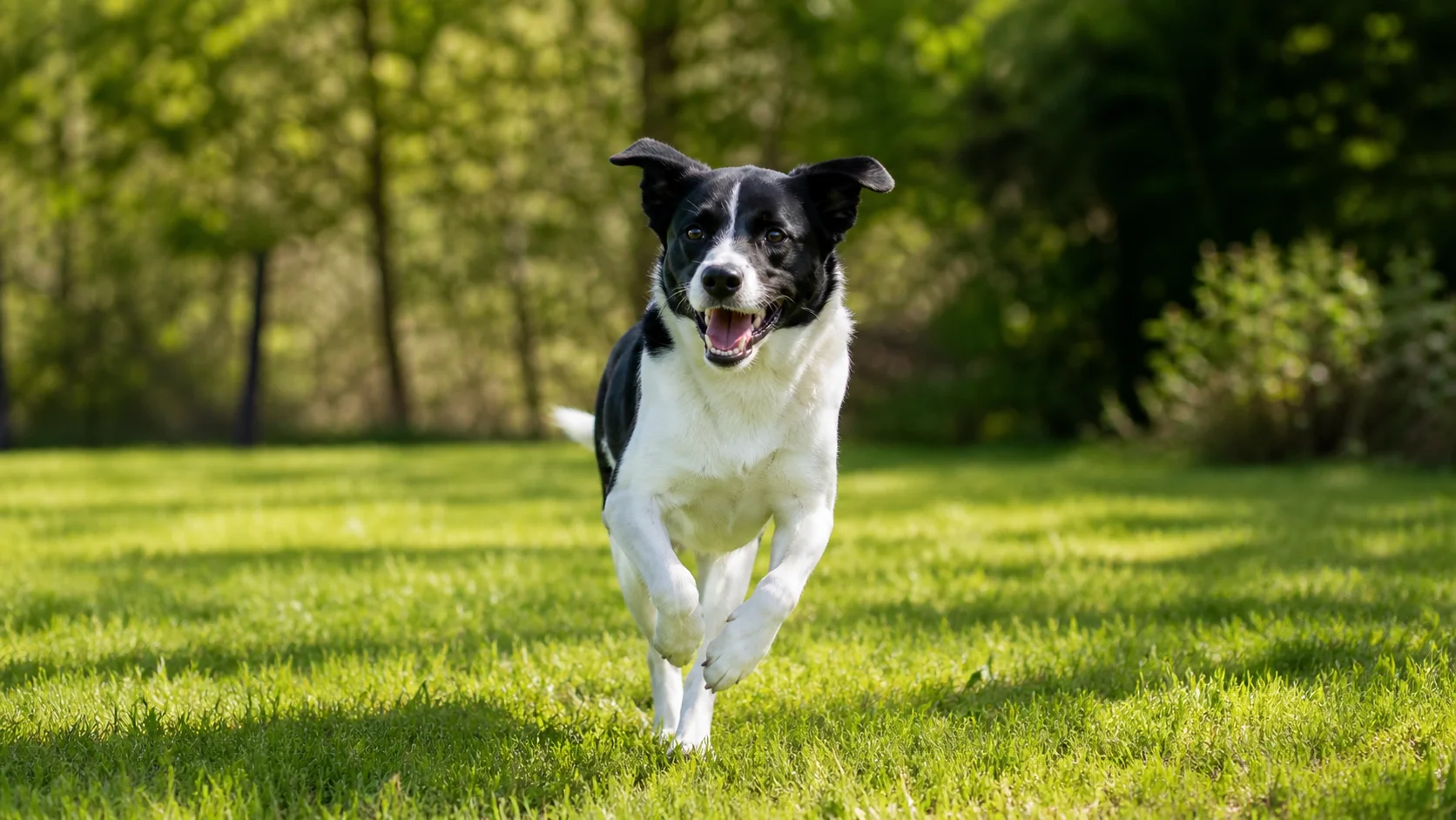 Chien adulte heureux dynamique silhouette équilibrée jardin vert résultat régime