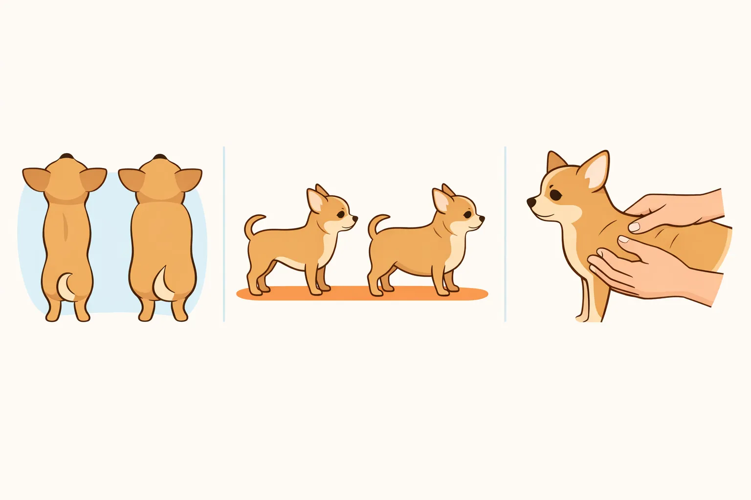 schéma évaluation BCS chihuahua surpoids silhouette palpation côtes petite race