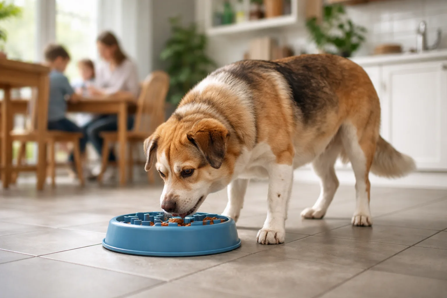 chien mange gamelle anti-glouton régime pendant repas famille