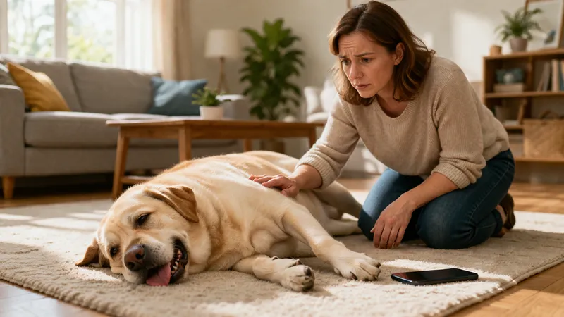 chien obèse essoufflé propriétaire inquiet décision urgence vétérinaire