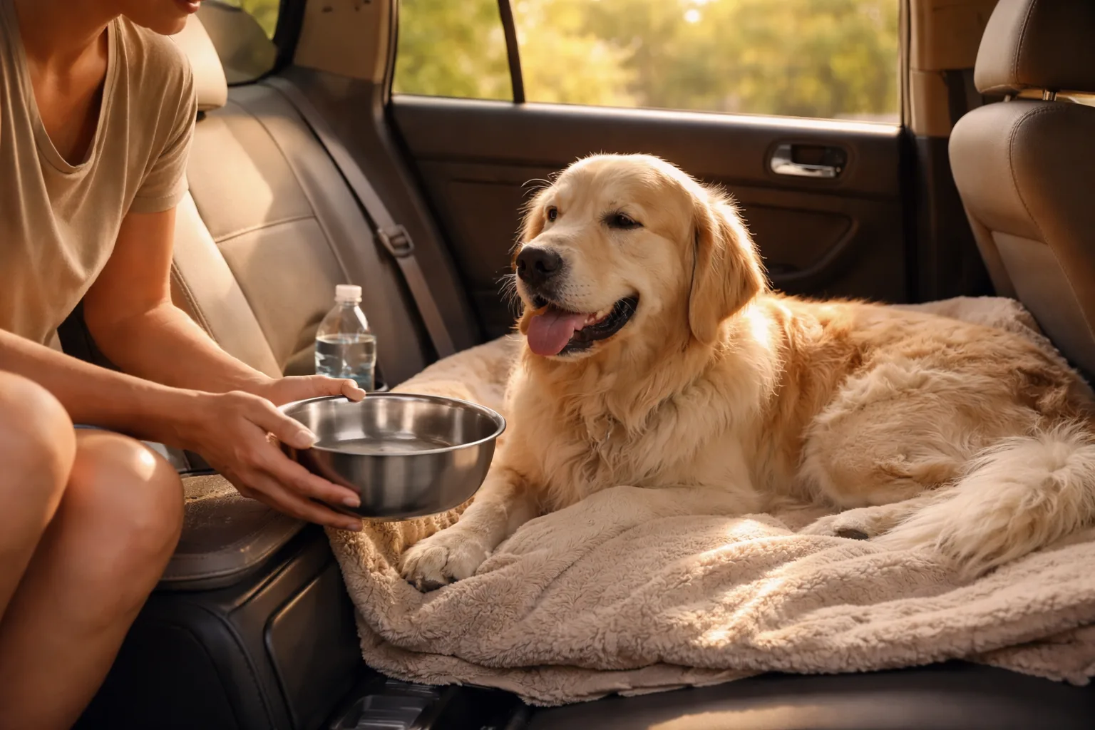 chien repose arrêt pause voyage voiture bien-être calme