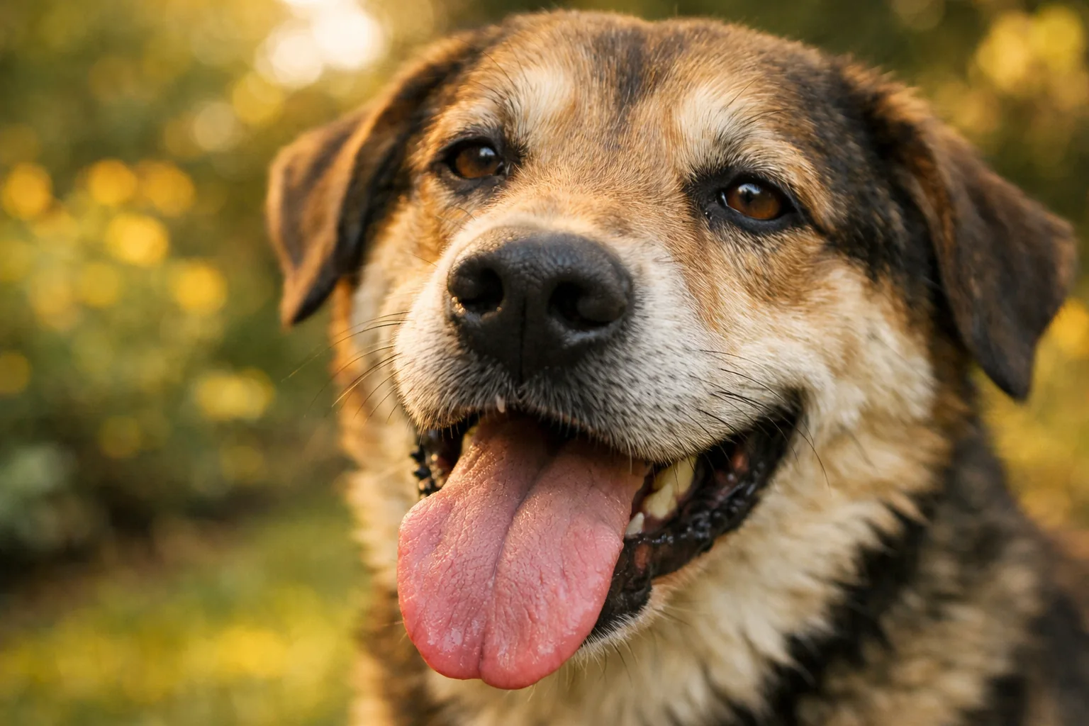 chien qui halète fortement par chaleur estivale