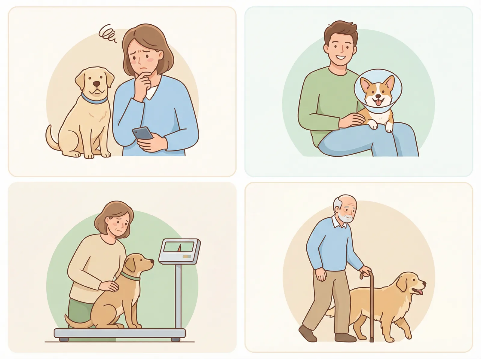 quatre portraits de propriétaires de chiens en surpoids personas chienobese.fr