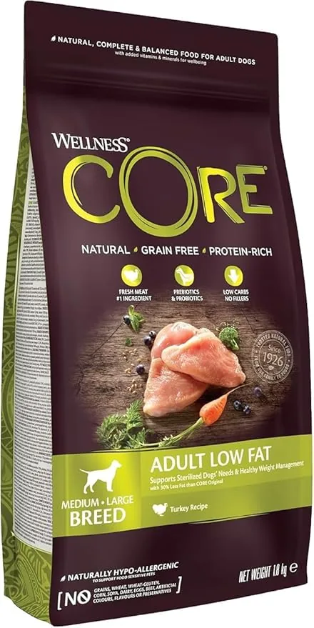 croquettes Wellness Core sans céréales turquie chien moyen grand surpoids grain-free